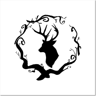 Stag Head Branch Wreath Posters and Art